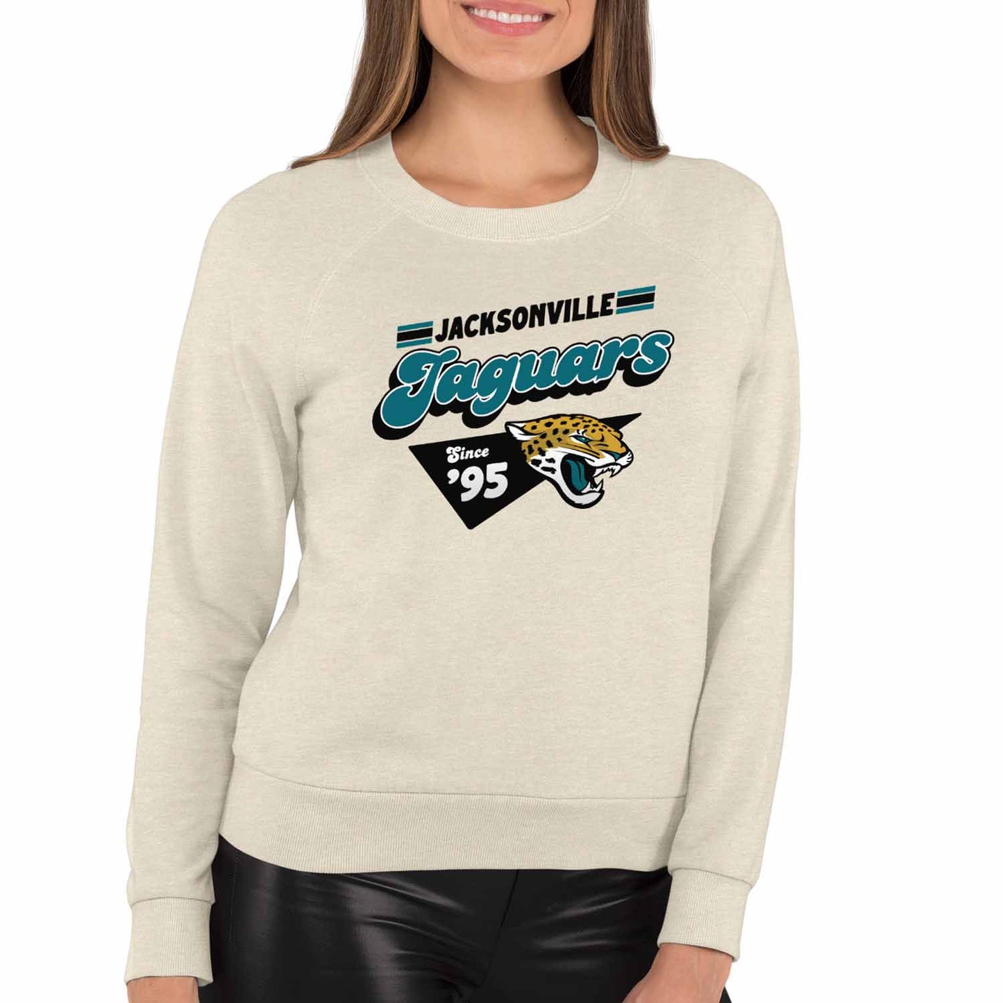 Jacksonville Jaguars NFL Womens Vintage Charm Slouchy Crewneck - Birch
