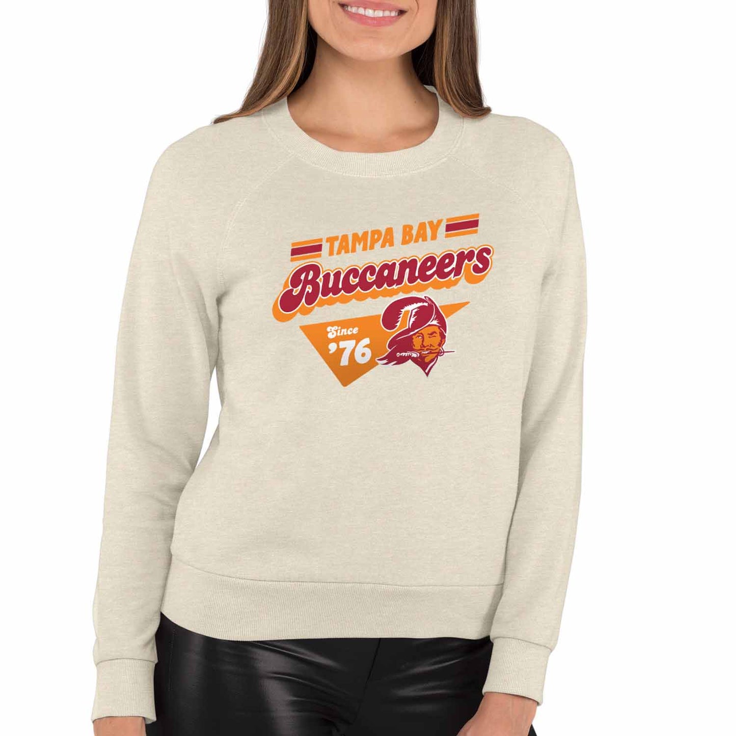 Tampa Bay Buccaneers NFL Womens Vintage Charm Slouchy Crewneck - Birch