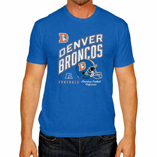 Denver Broncos NFL Adult Distressed Helmet Tag-Less T-Shirt - Royal Heather