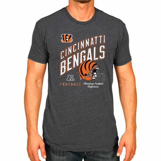 Cincinnati Bengals NFL Adult Distressed Helmet Tag-Less T-Shirt - Heather Charcoal