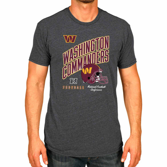 Washington Commanders NFL Adult Distressed Helmet Tag-Less T-Shirt - Heather Charcoal