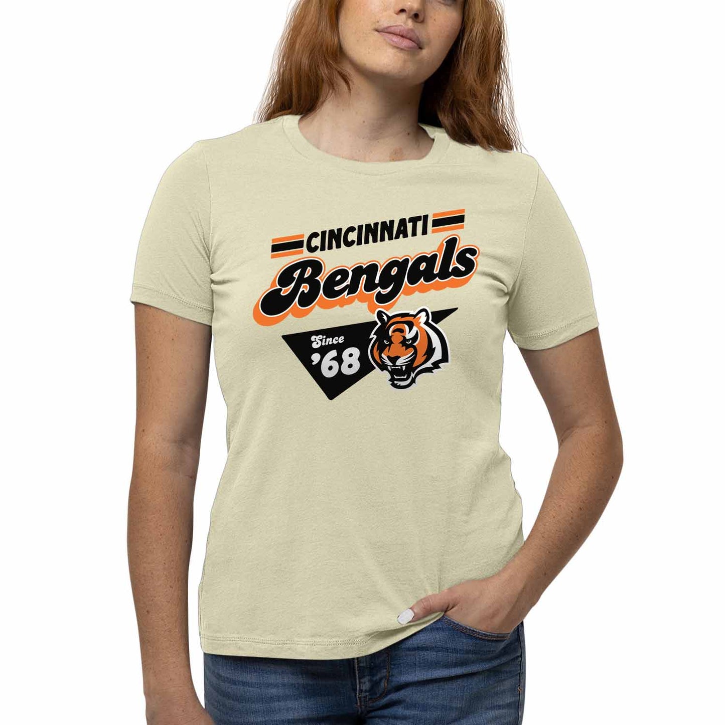Cincinnati Bengals NFL Womens Vintage Charm Tag-Less Soft T-Shirt - Birch