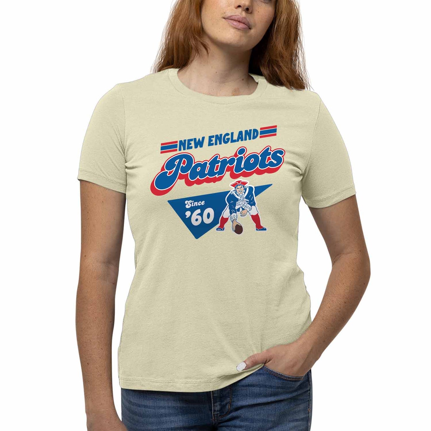 New England Patriots NFL Womens Vintage Charm Tag-Less Soft T-Shirt - Birch