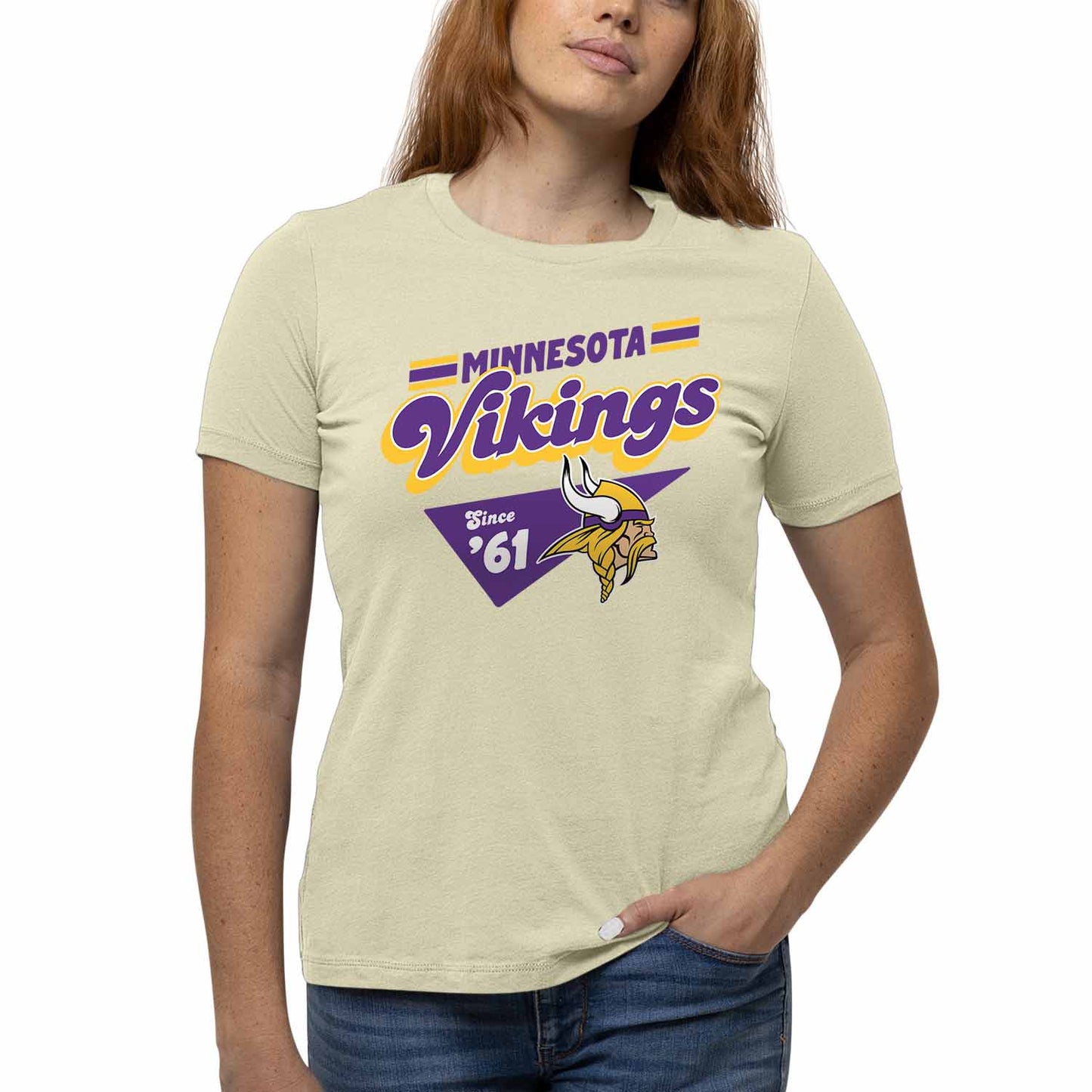 Minnesota Vikings NFL Womens Vintage Charm Tag-Less Soft T-Shirt - Birch
