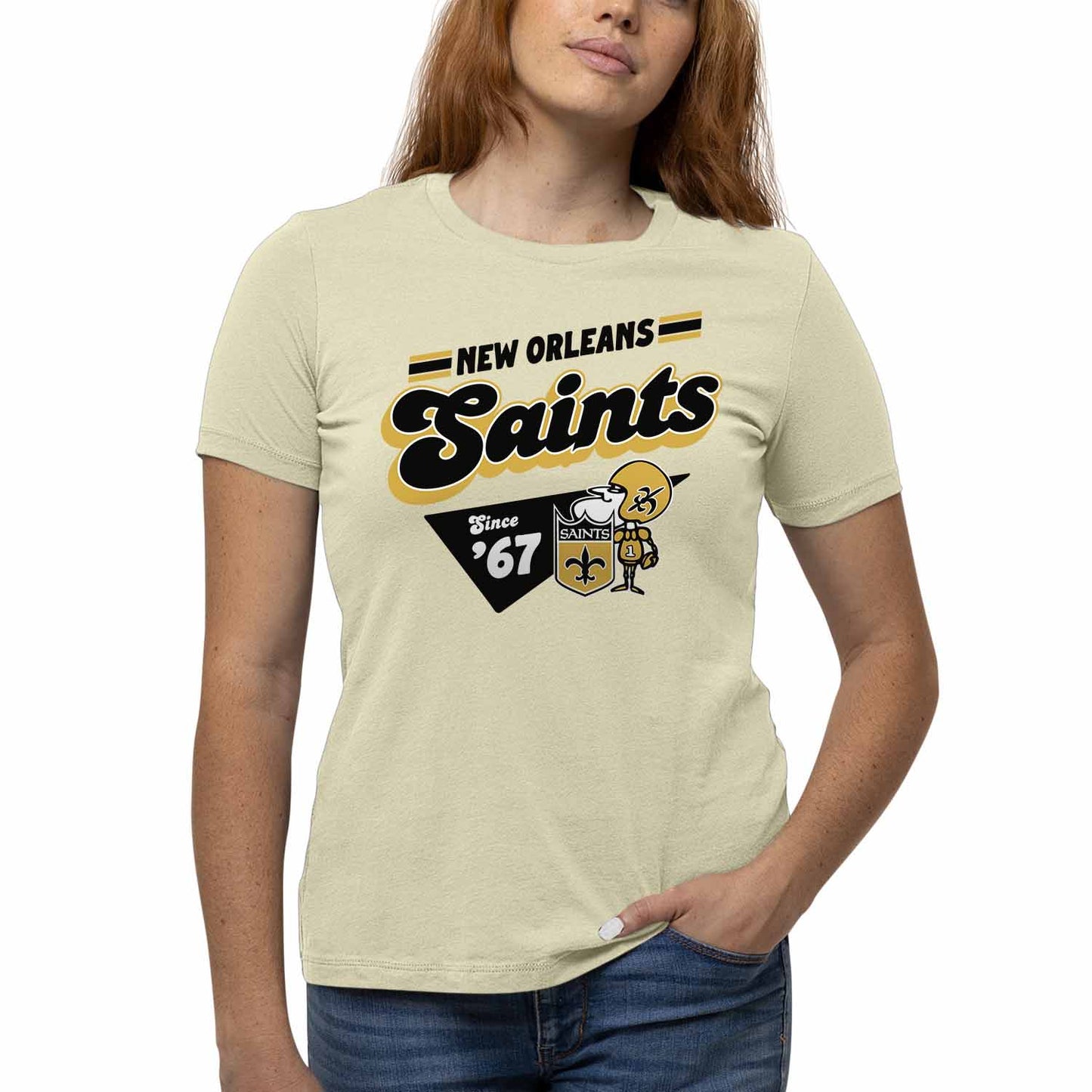 New Orleans Saints NFL Womens Vintage Charm Tag-Less Soft T-Shirt - Birch