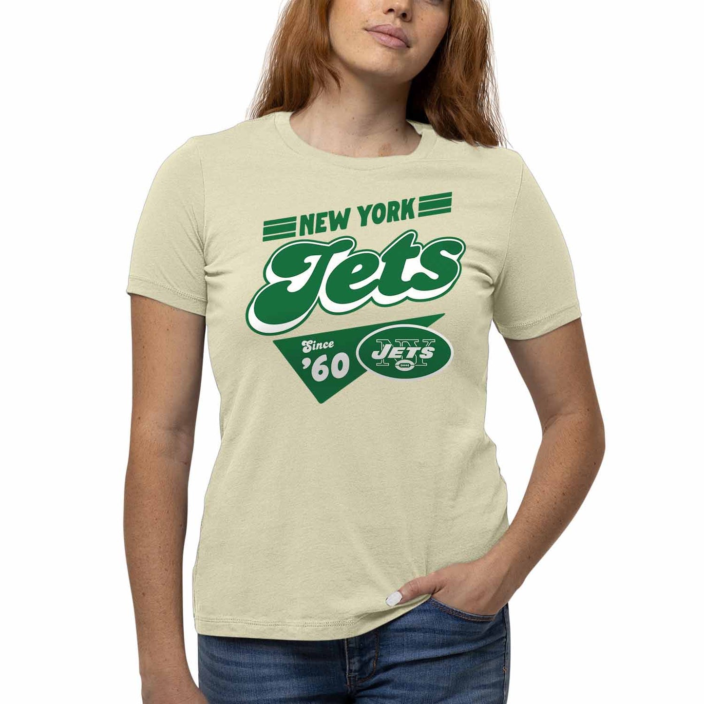 New York Jets NFL Womens Vintage Charm Tag-Less Soft T-Shirt - Birch