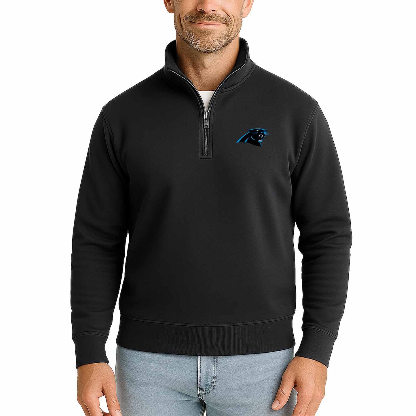 Carolina Panthers NFL Adult Unisex Team Logo Quarter Zip Pullover Sweatshirt - Black