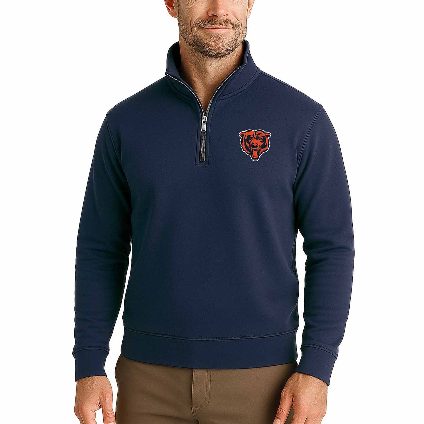 Chicago Bears NFL Adult Unisex Team Logo Quarter Zip Pullover Sweatshirt - Navy