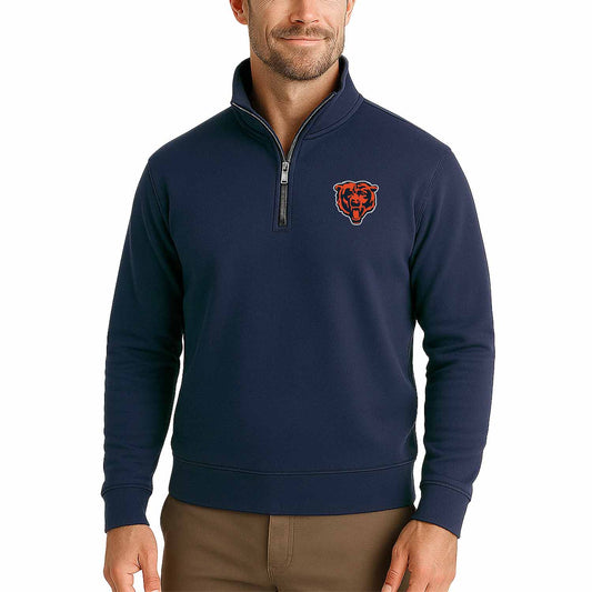 Chicago Bears NFL Adult Unisex Team Logo Quarter Zip Pullover Sweatshirt - Navy