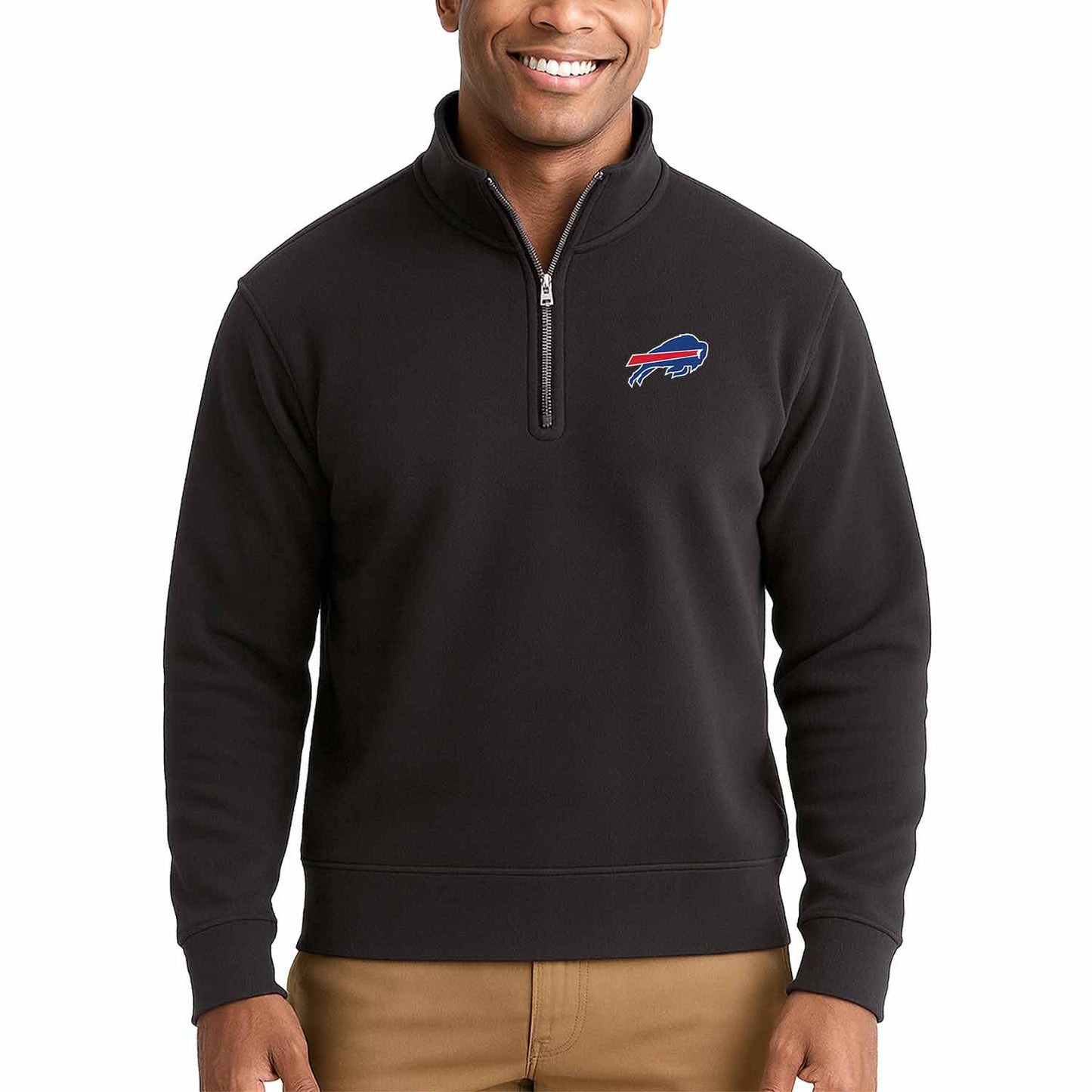 Buffalo Bills NFL Adult Unisex Team Logo Quarter Zip Pullover Sweatshirt - Black