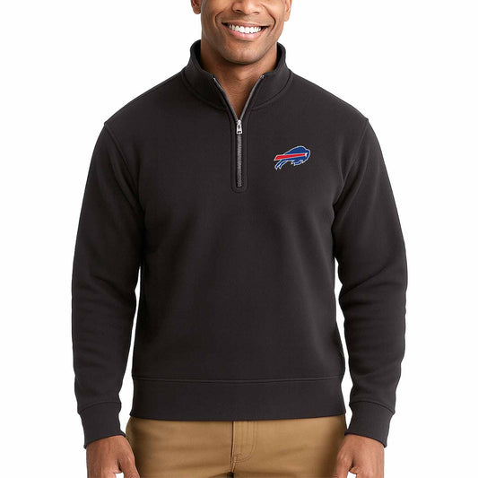 Buffalo Bills NFL Adult Unisex Team Logo Quarter Zip Pullover Sweatshirt - Black