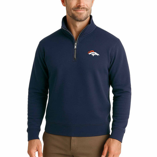 Denver Broncos NFL Adult Unisex Team Logo Quarter Zip Pullover Sweatshirt - Navy
