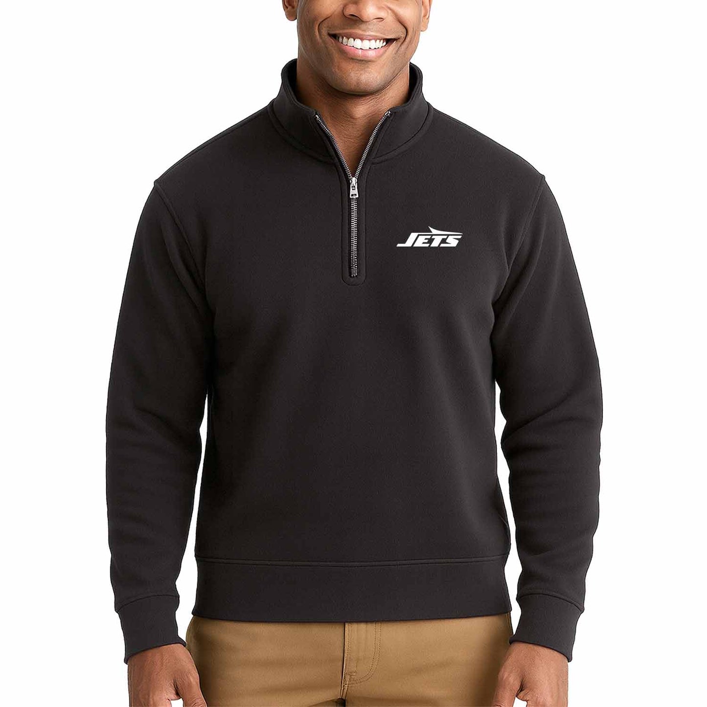 New York Jets NFL Adult Unisex Team Logo Quarter Zip Pullover Sweatshirt - Black