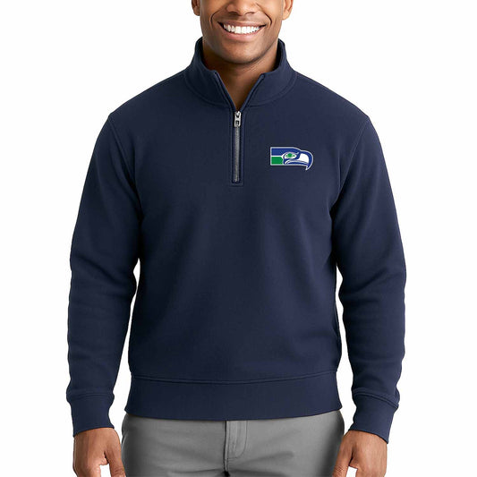 Seattle Seahawks NFL Adult Unisex Team Logo Quarter Zip Pullover Sweatshirt - Navy