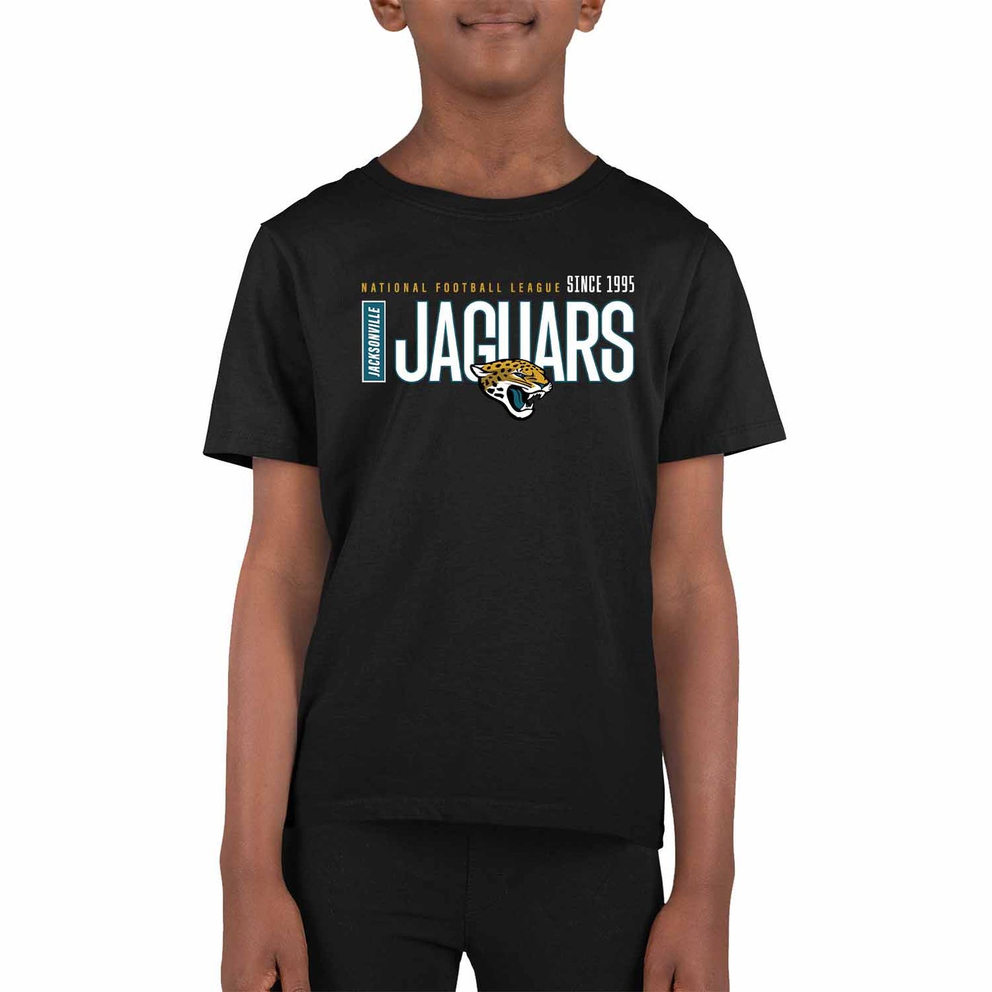 Jacksonville Jaguars NFL Youth Modern Endzone Football T-Shirt Unisex Tag Free Comfortable - Black