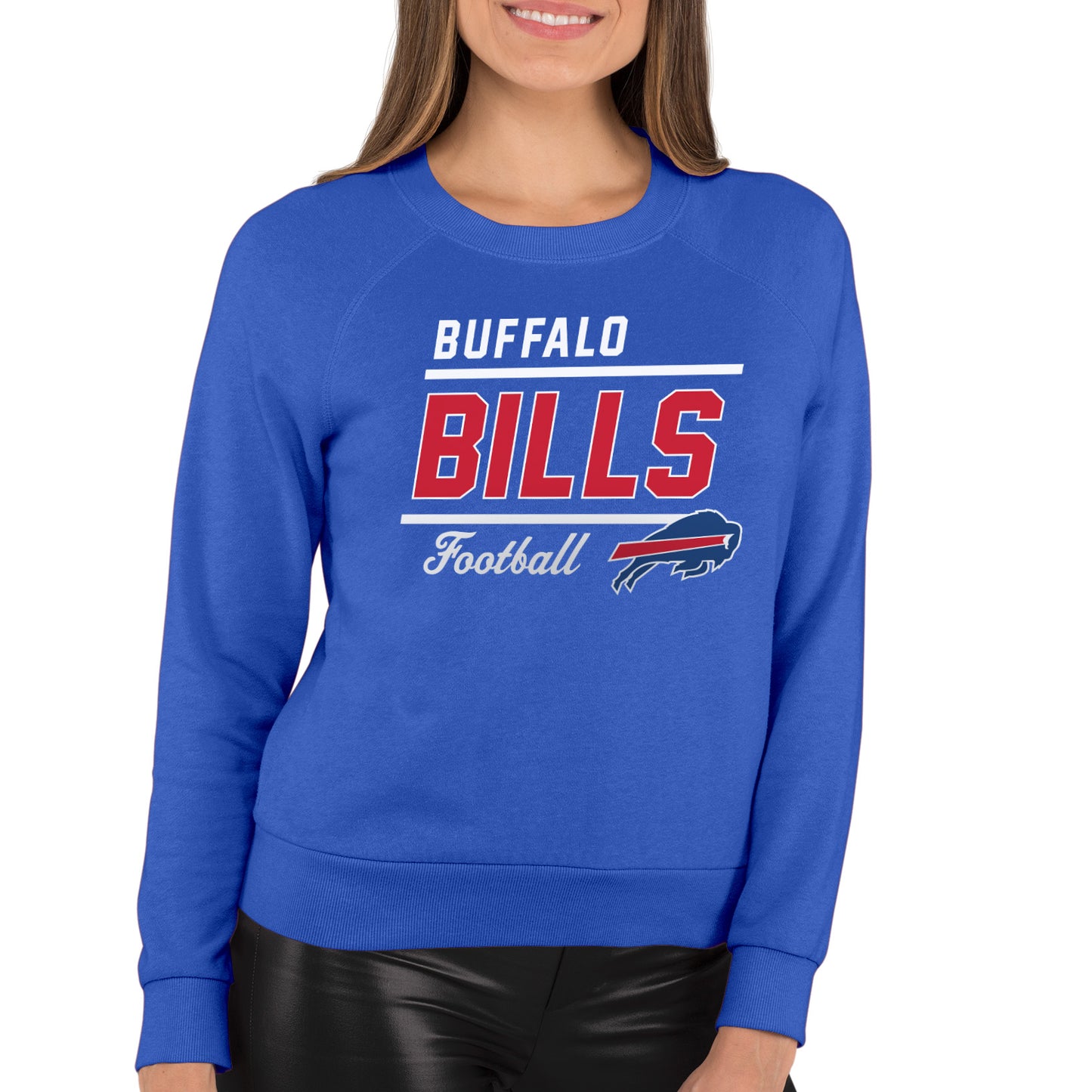 Buffalo Bills NFL Womens Gameday French Terry Slouchy Top- Raglan Sleeves - Royal Heather