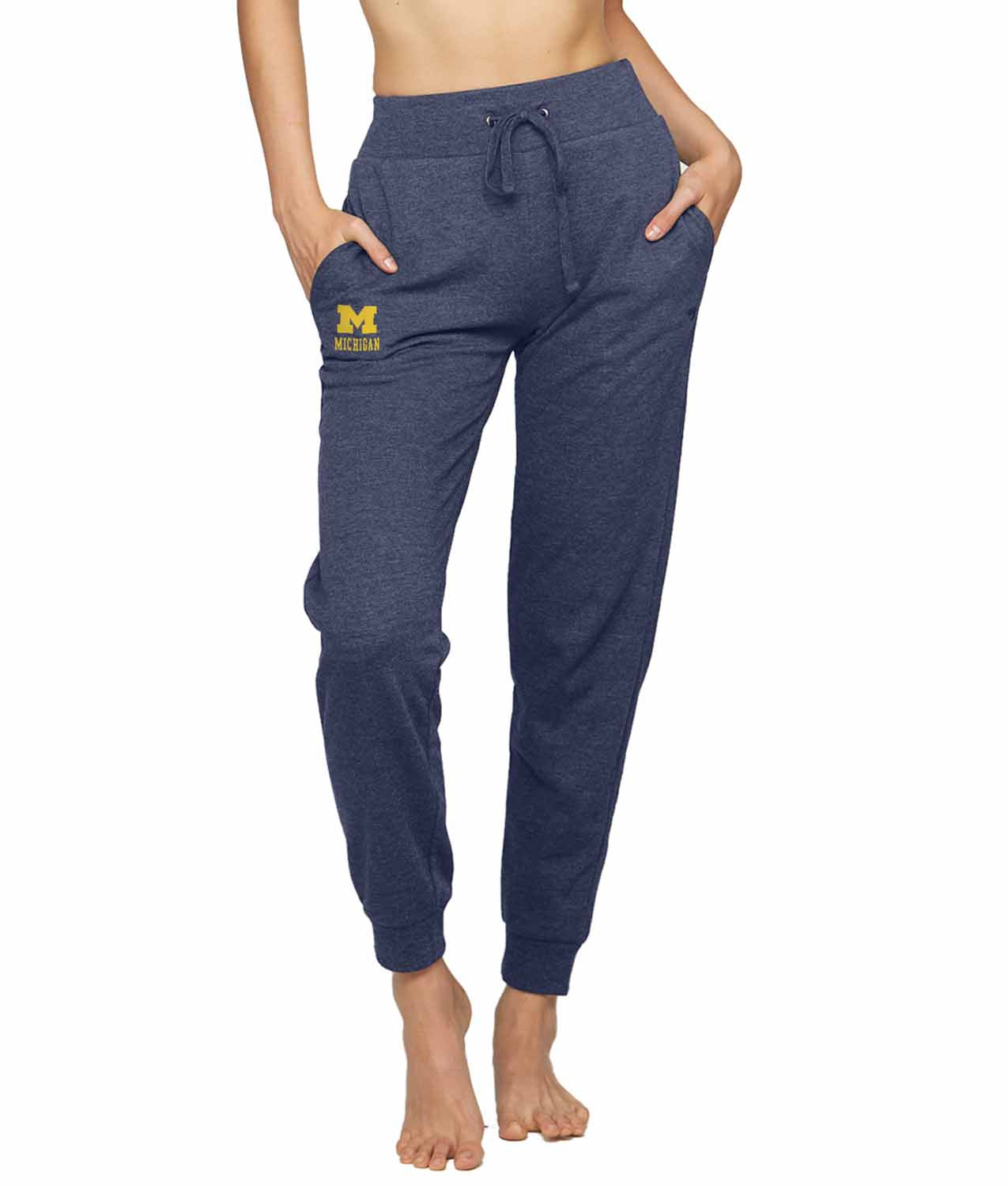 Michigan Wolverines NCAA Women’s University Fleece Jogger Sweatpants with Pockets and Drawstring Waist - Evening Blue Heather