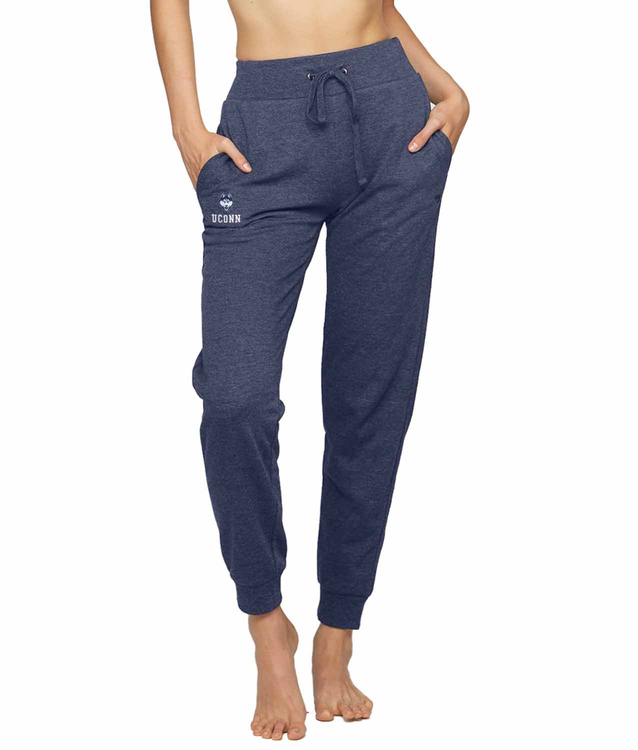 UCONN Huskies NCAA Women’s University Fleece Jogger Sweatpants with Pockets and Drawstring Waist - Evening Blue Heather