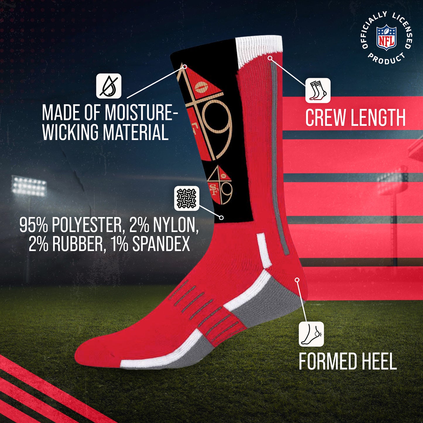 San Francisco 49ers NFL V Curve Socks - Team Color