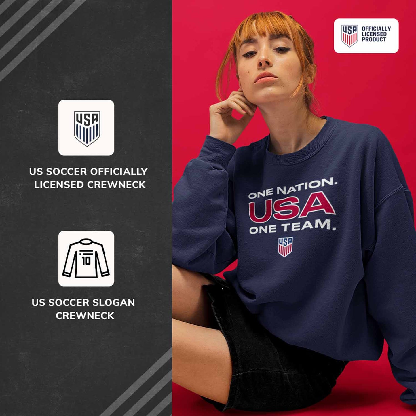 USA National Team The Victory Officially Licensed Unisex Adult US National Soccer Team One Nation One Team Slogan Crewneck Sweatshirt - Navy