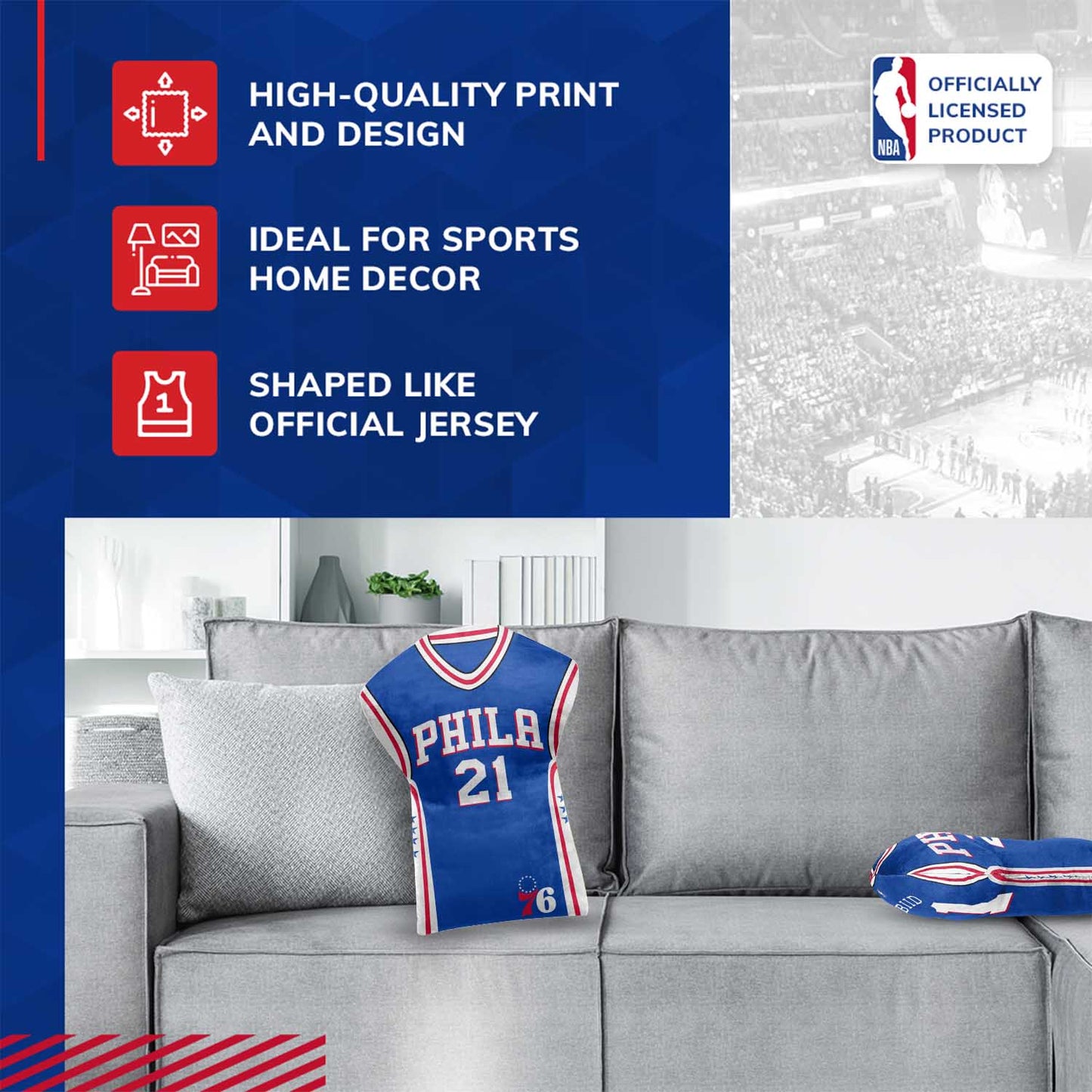 Philadelphia 76ers NBA Travel Joel Embiid Jersey Cloud Pillow Bedding Accessories - Royal