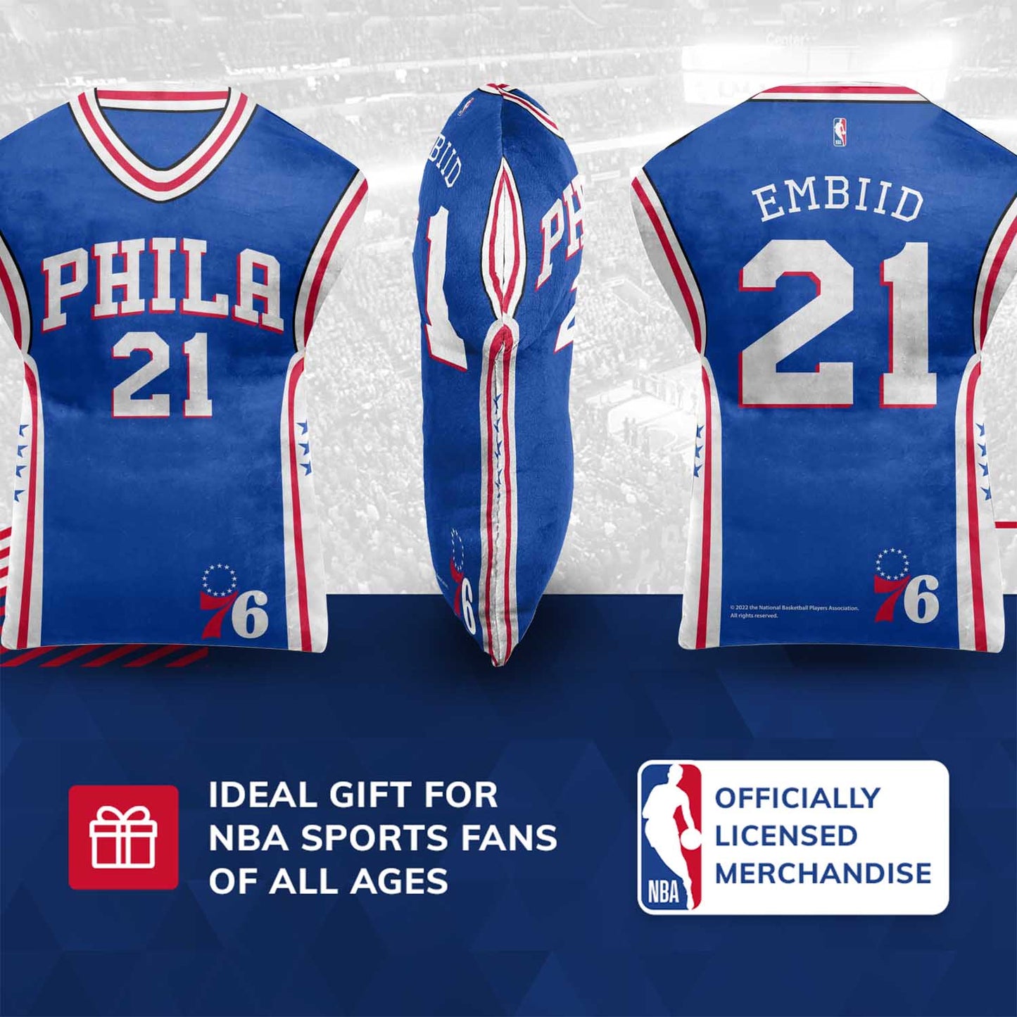 Philadelphia 76ers NBA Travel Joel Embiid Jersey Cloud Pillow Bedding Accessories - Royal