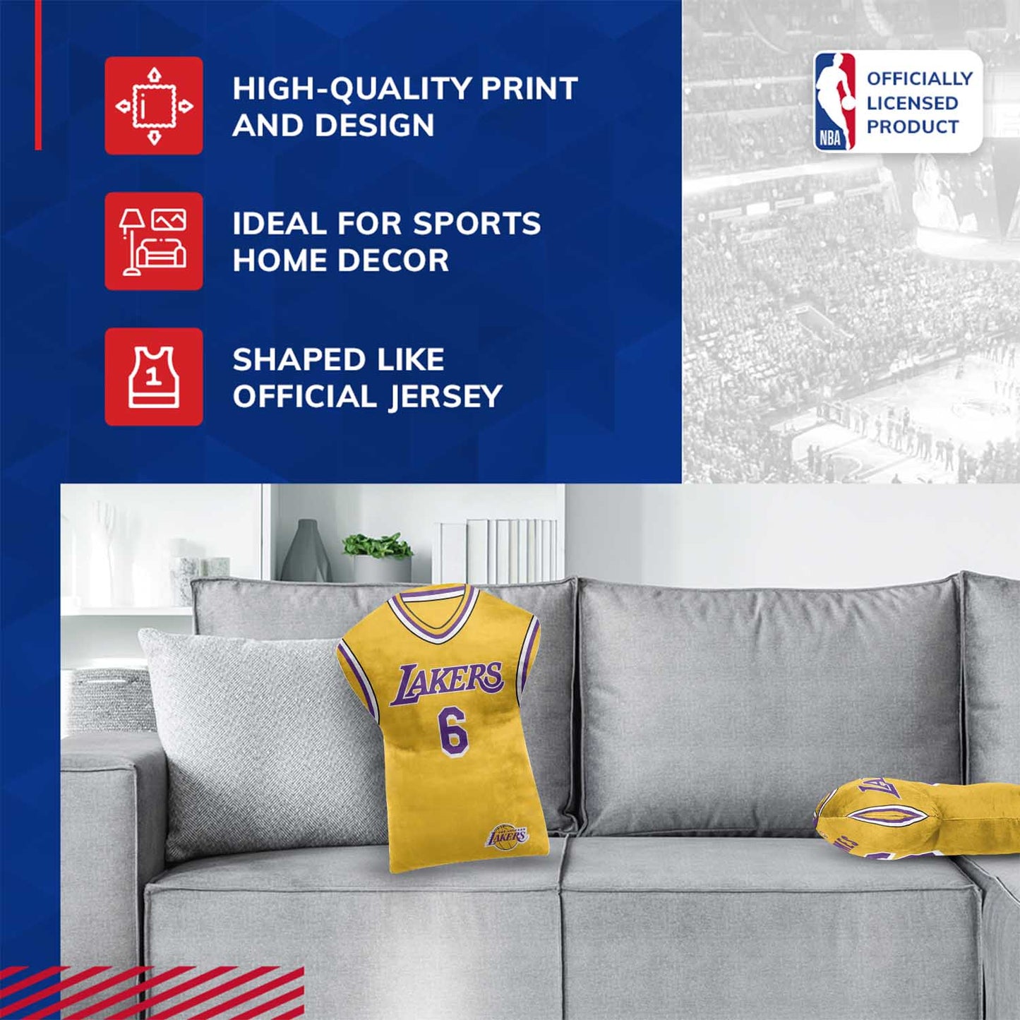 Los Angeles Lakers NBA Travel Lebron James Jersey Cloud Pillow Bedding Accessories - Gold