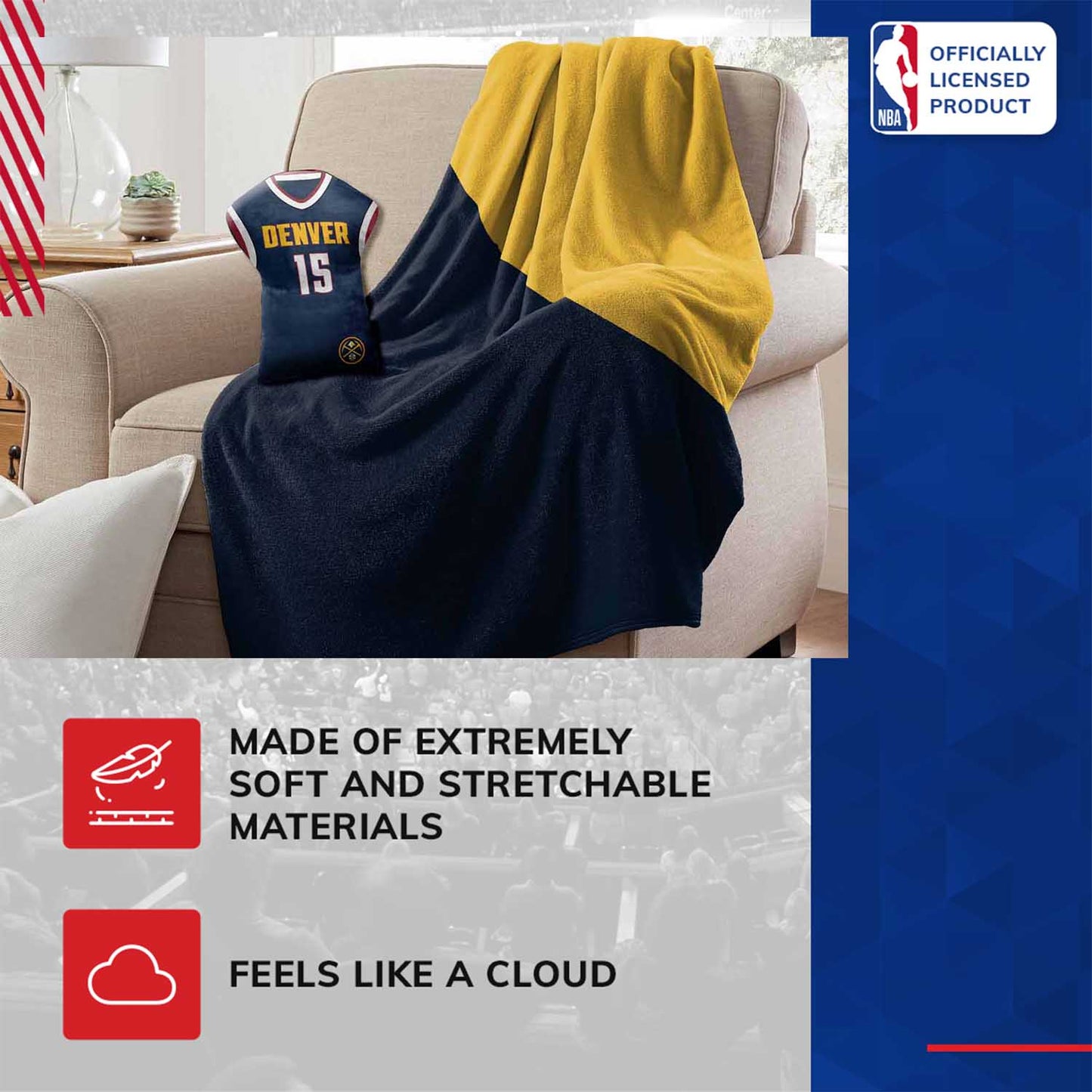 Denver Nuggets NBA Travel Nikola Jokic Jersey Cloud Pillow Bedding Accessories - Navy