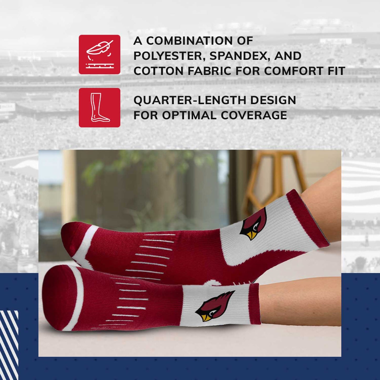 Arizona Cardinals NFL Youth Performance Quarter Length Socks - Cardinal
