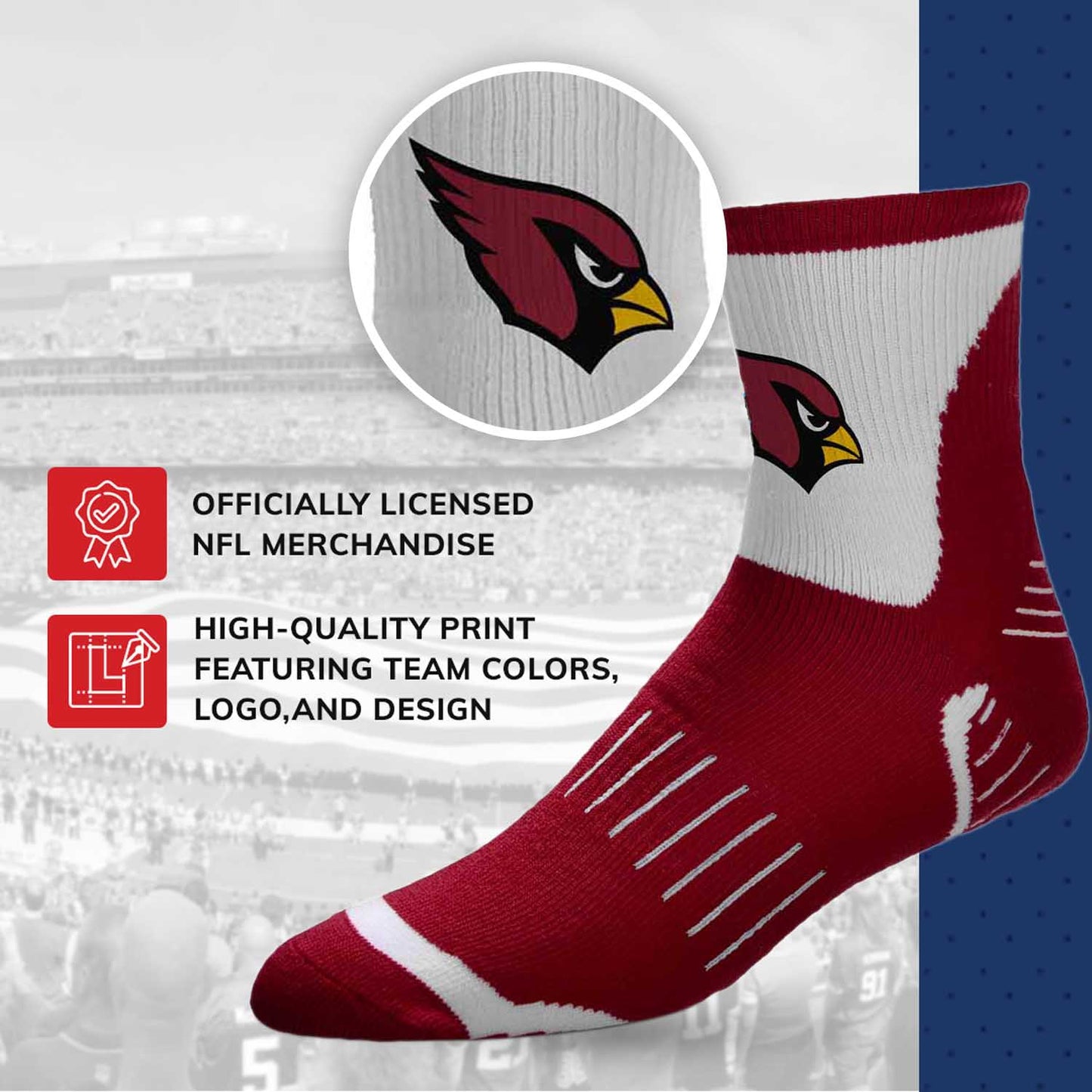 Arizona Cardinals NFL Youth Performance Quarter Length Socks - Cardinal