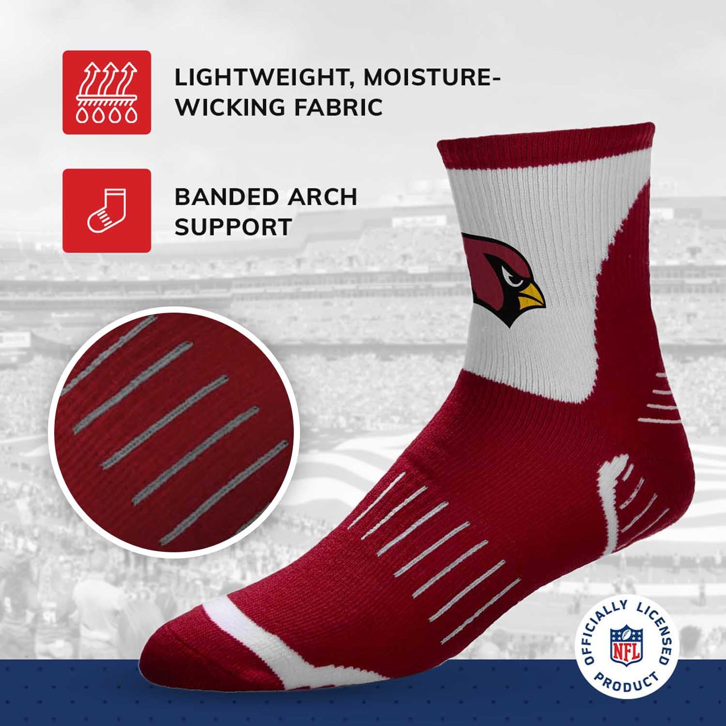 Arizona Cardinals NFL Youth Performance Quarter Length Socks - Cardinal