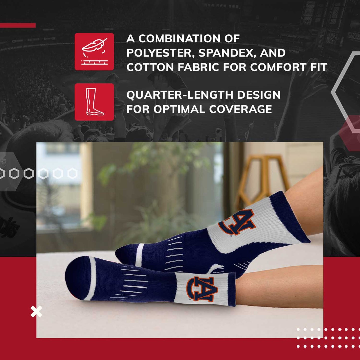 Auburn Tigers NCAA Youth Surge Team Mascot Quarter Socks - Navy