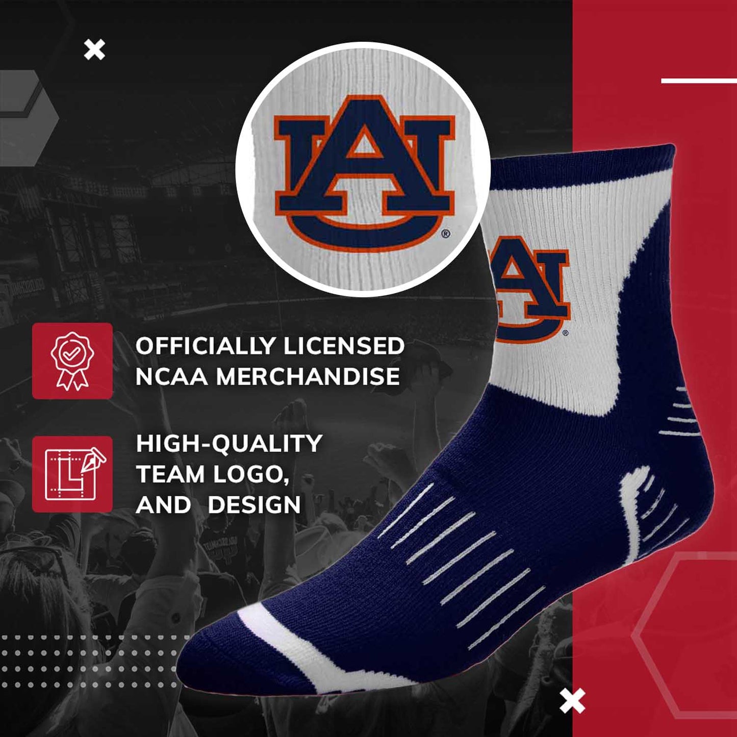 Auburn Tigers NCAA Youth Surge Team Mascot Quarter Socks - Navy