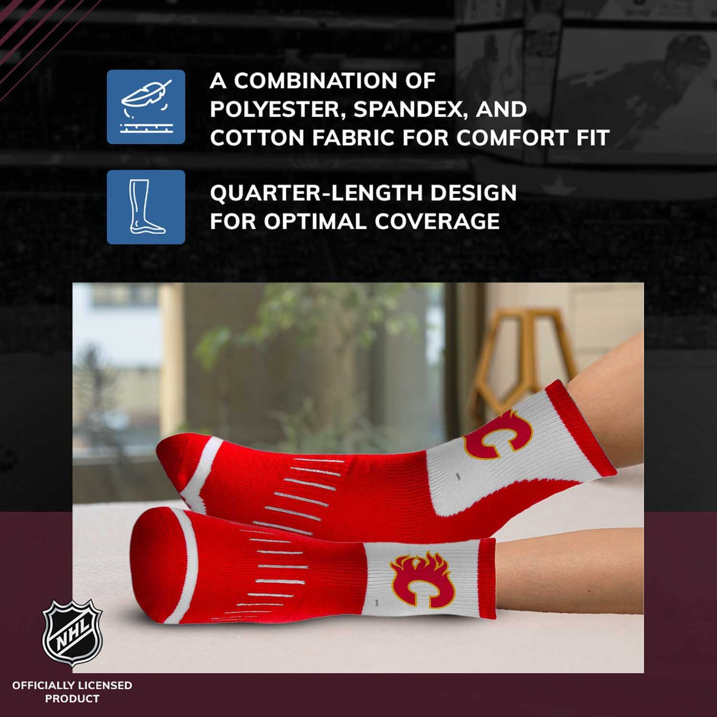 Calgary Flames NHL Adult Surge Team Mascot Mens and Womens Quarter Socks - Red