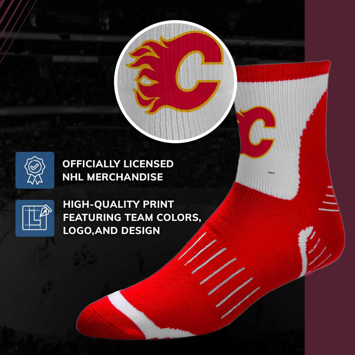 Calgary Flames NHL Adult Surge Team Mascot Mens and Womens Quarter Socks - Red