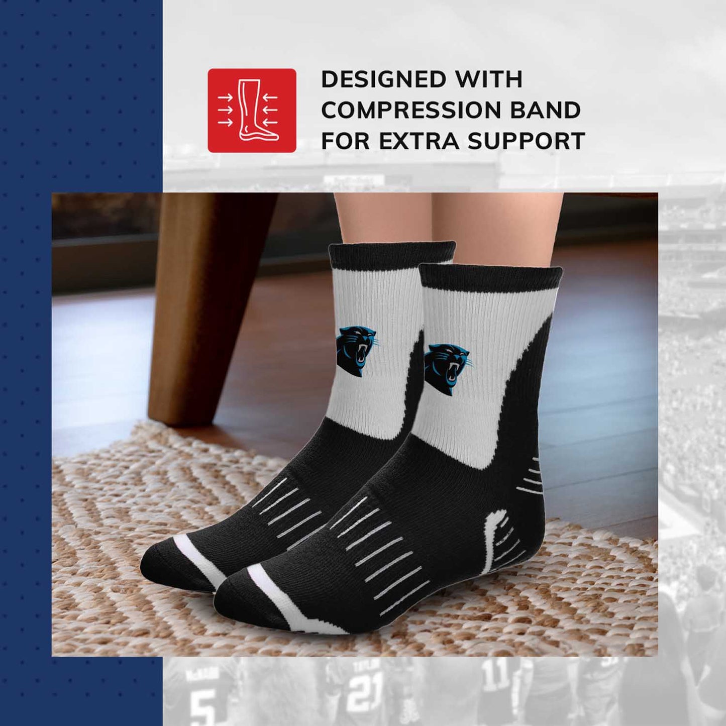 Carolina Panthers NFL Performance Quarter Length Socks - Black