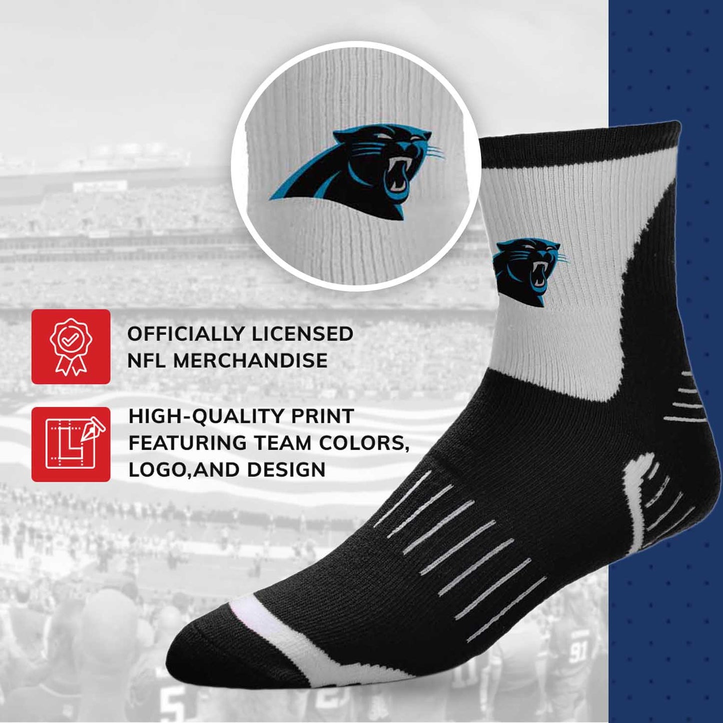 Carolina Panthers NFL Performance Quarter Length Socks - Black