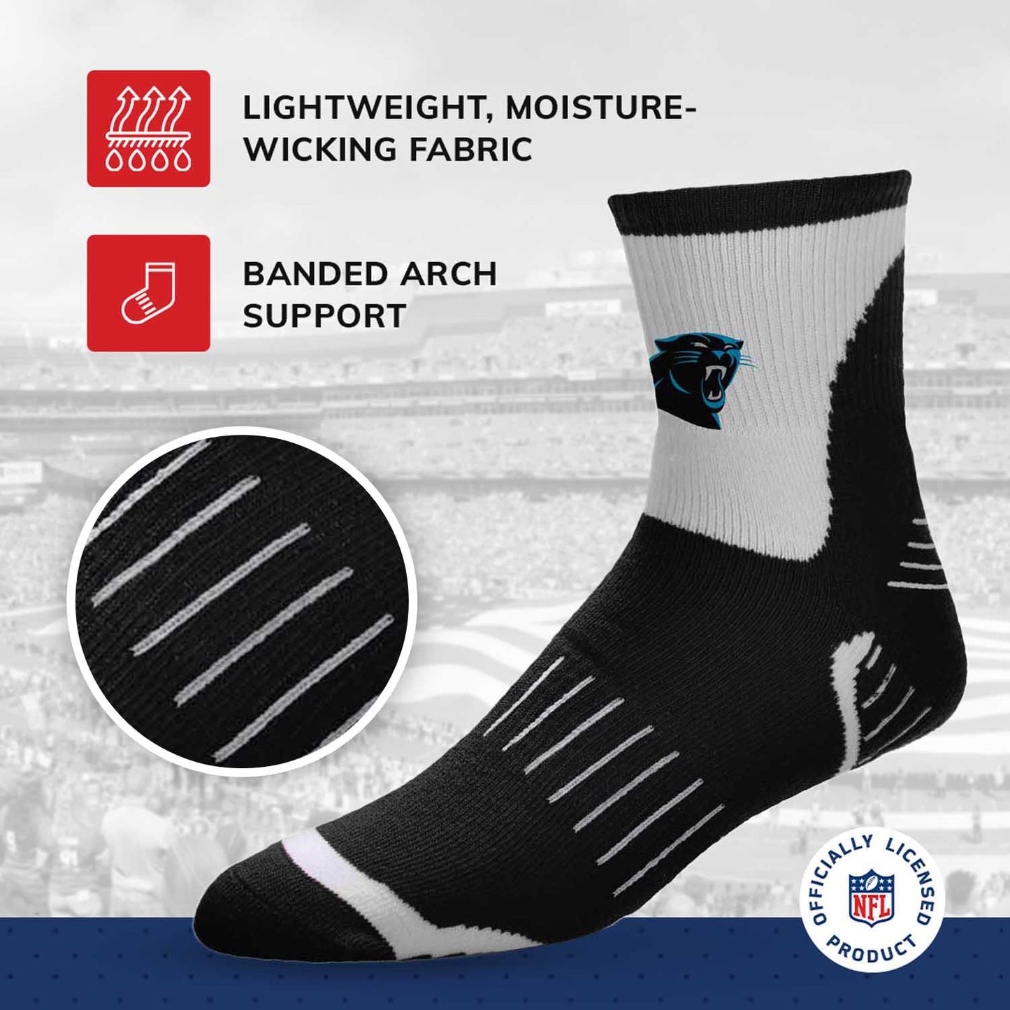 Carolina Panthers NFL Performance Quarter Length Socks - Black