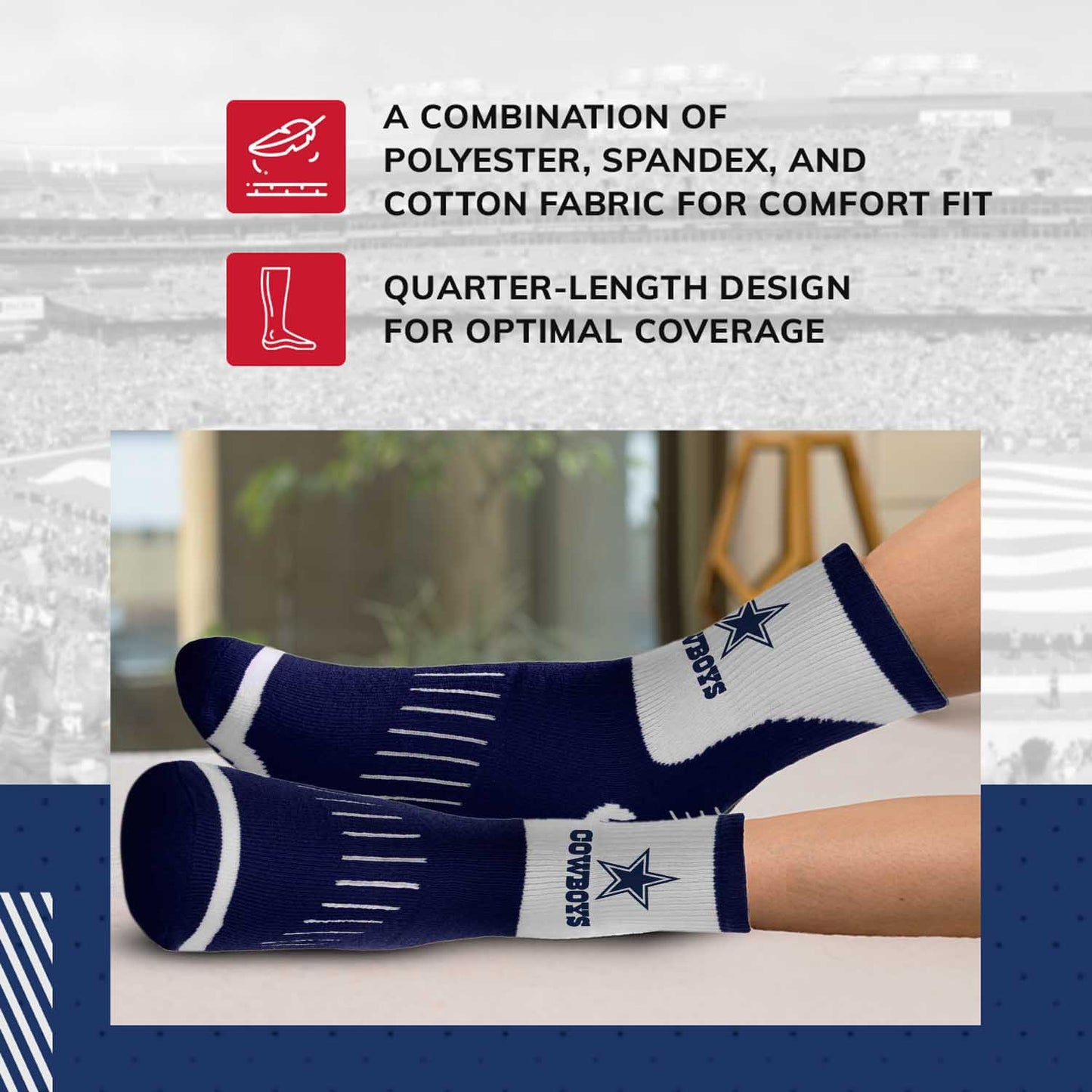 Dallas Cowboys NFL Performance Quarter Length Socks - Navy