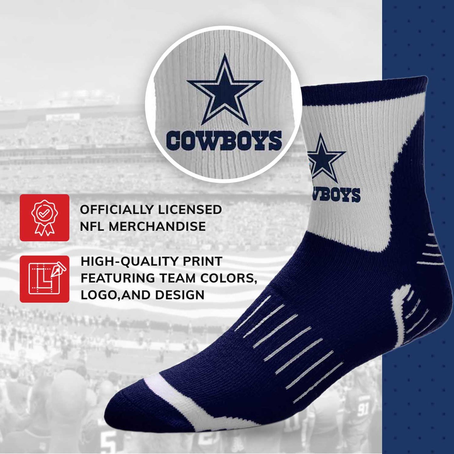 Dallas Cowboys NFL Performance Quarter Length Socks - Navy