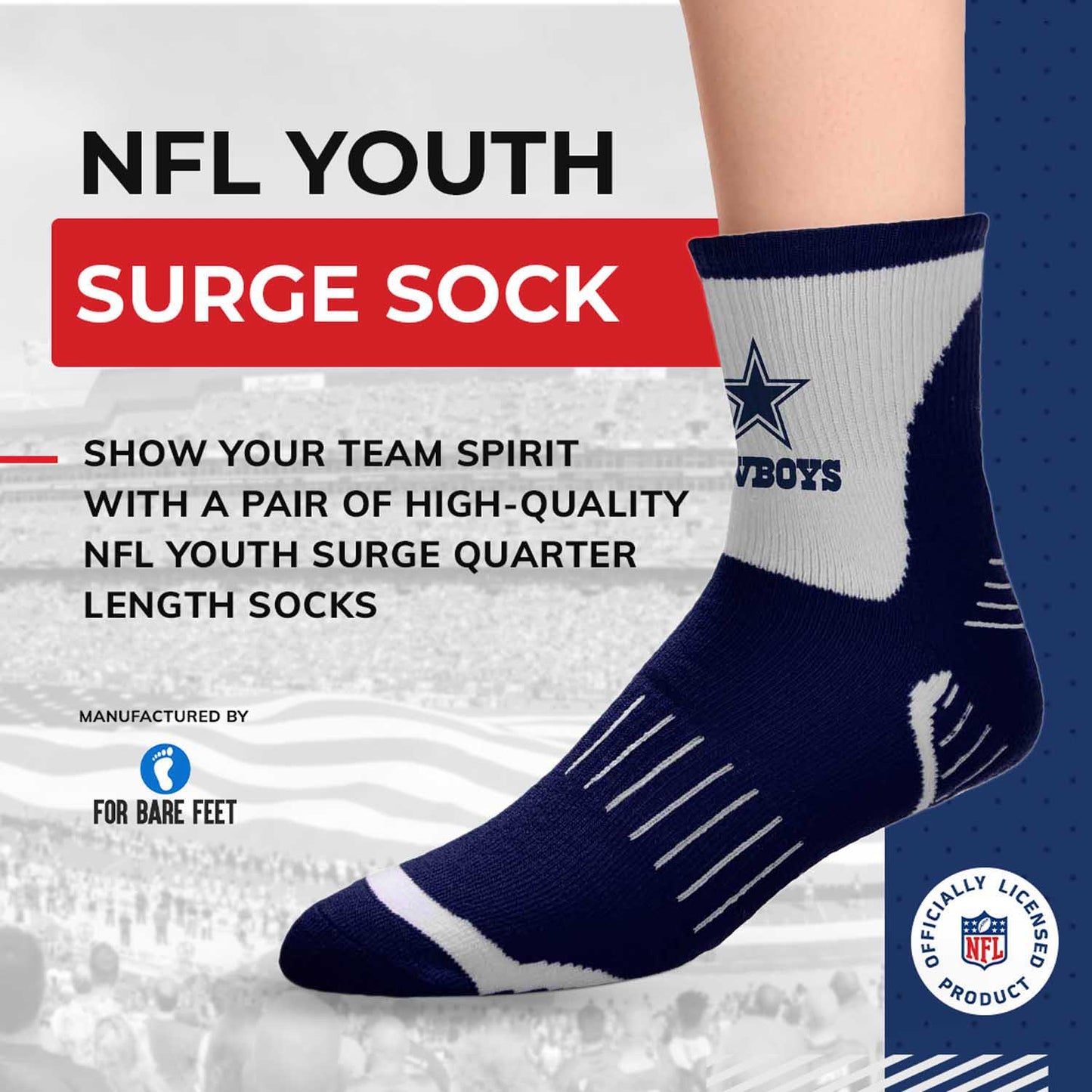 Dallas Cowboys NFL Youth Performance Quarter Length Socks - Navy