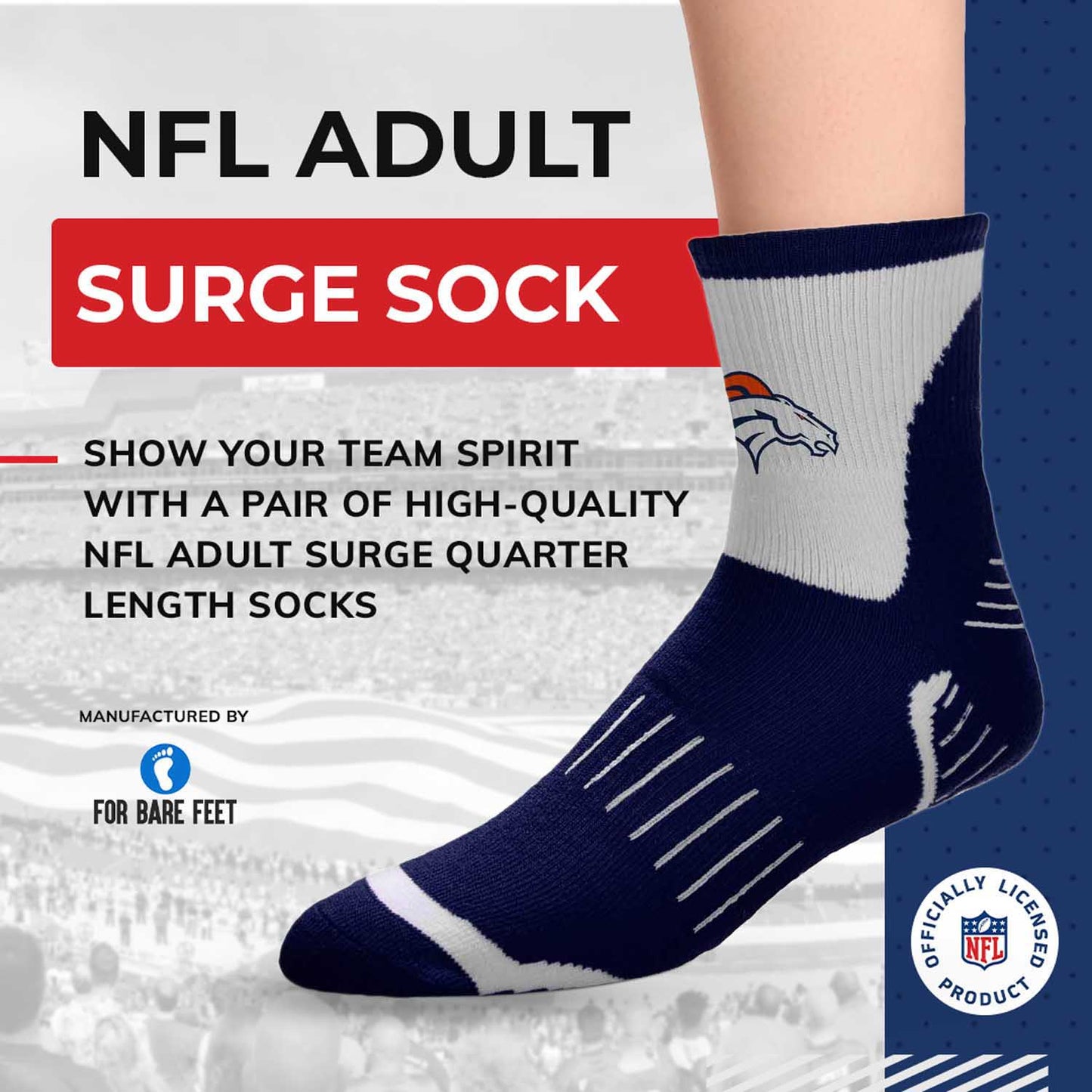 Denver Broncos NFL Performance Quarter Length Socks - Navy