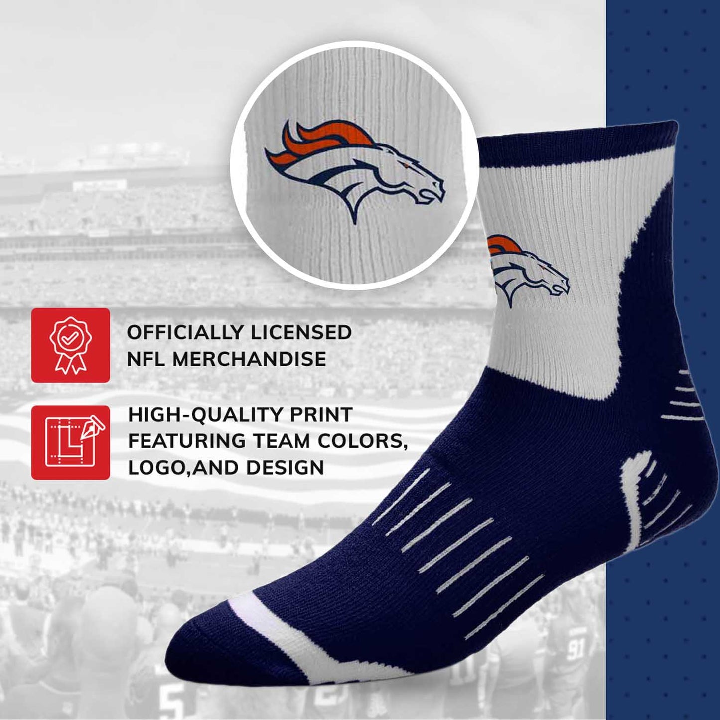 Denver Broncos NFL Performance Quarter Length Socks - Navy