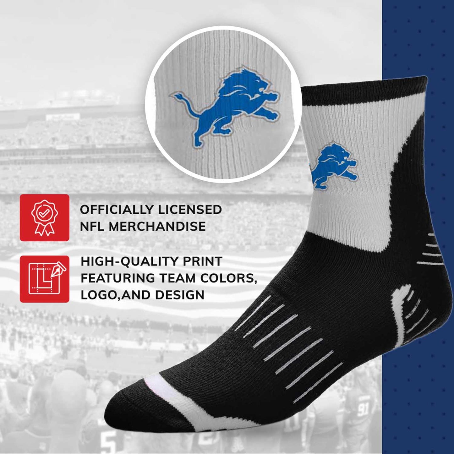 Detroit Lions NFL Youth Performance Quarter Length Socks - Black