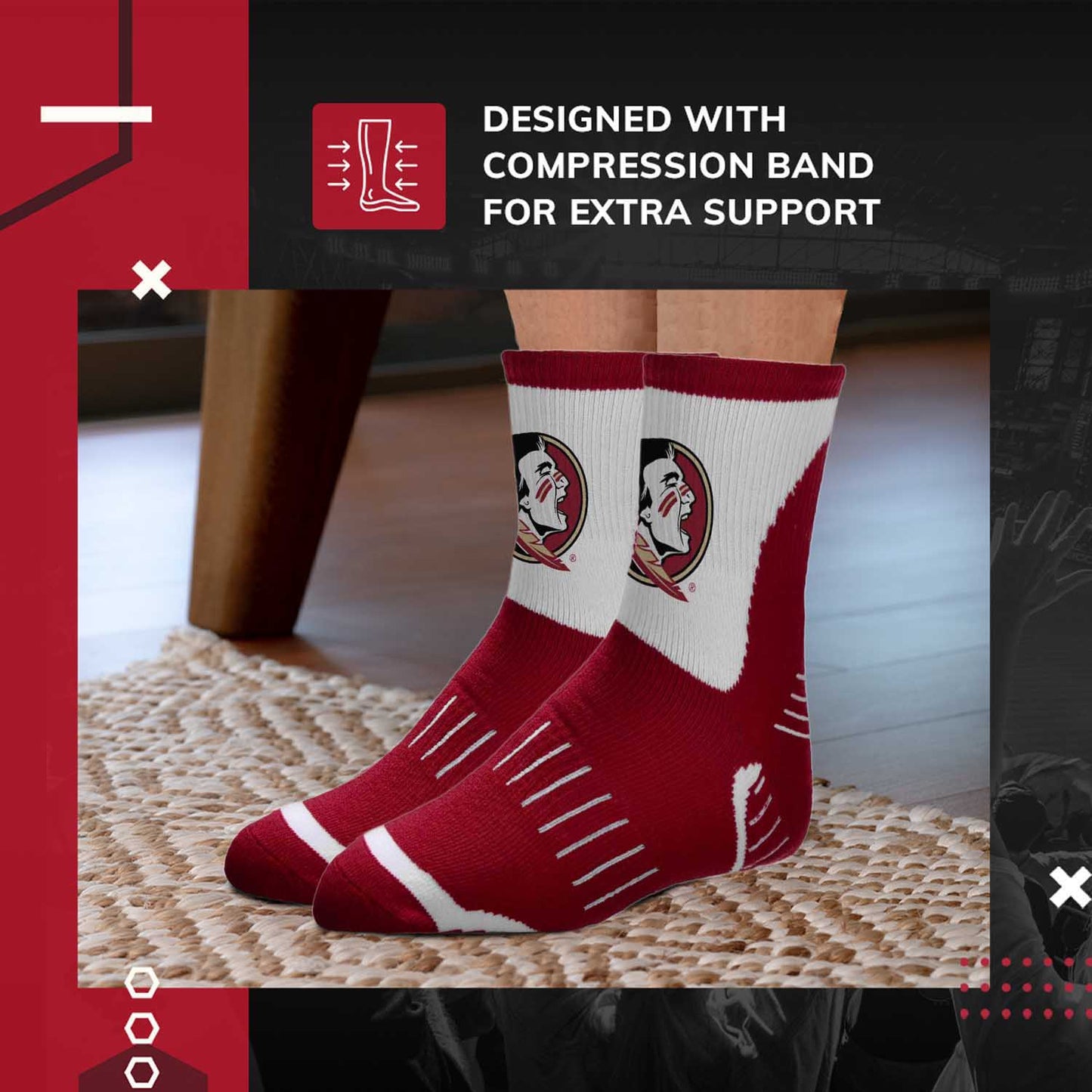 Florida State Seminoles Adult NCAA Surge Quarter Length Crew Socks - Maroon