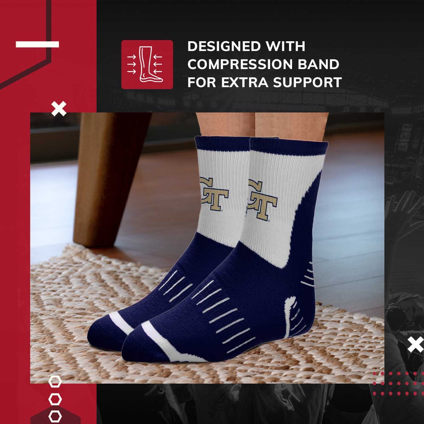 Georgia Tech Yellowjackets Adult NCAA Surge Quarter Length Crew Socks - Navy