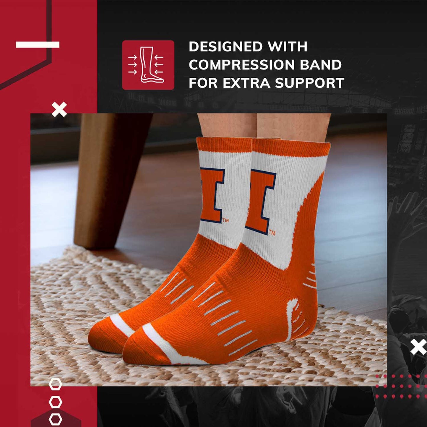 Illinois Fighting Illini NCAA Youth Surge Team Mascot Quarter Socks - Orange