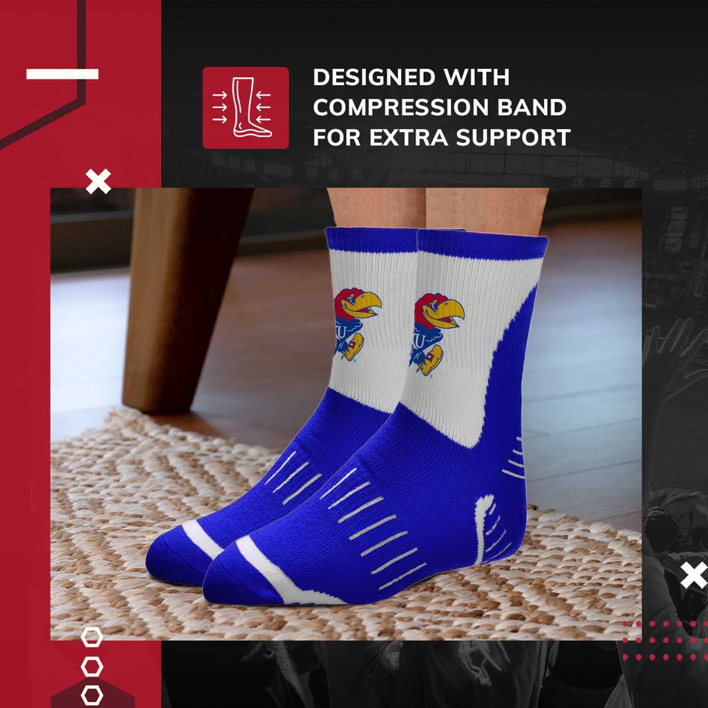 Kansas Jayhawks NCAA Youth Surge Team Mascot Quarter Socks - Royal