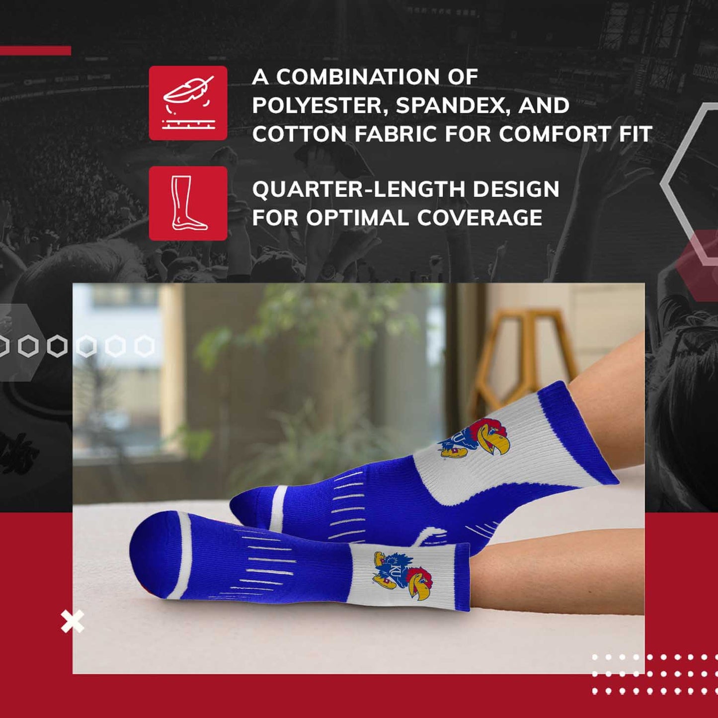 Kansas Jayhawks NCAA Youth Surge Team Mascot Quarter Socks - Royal
