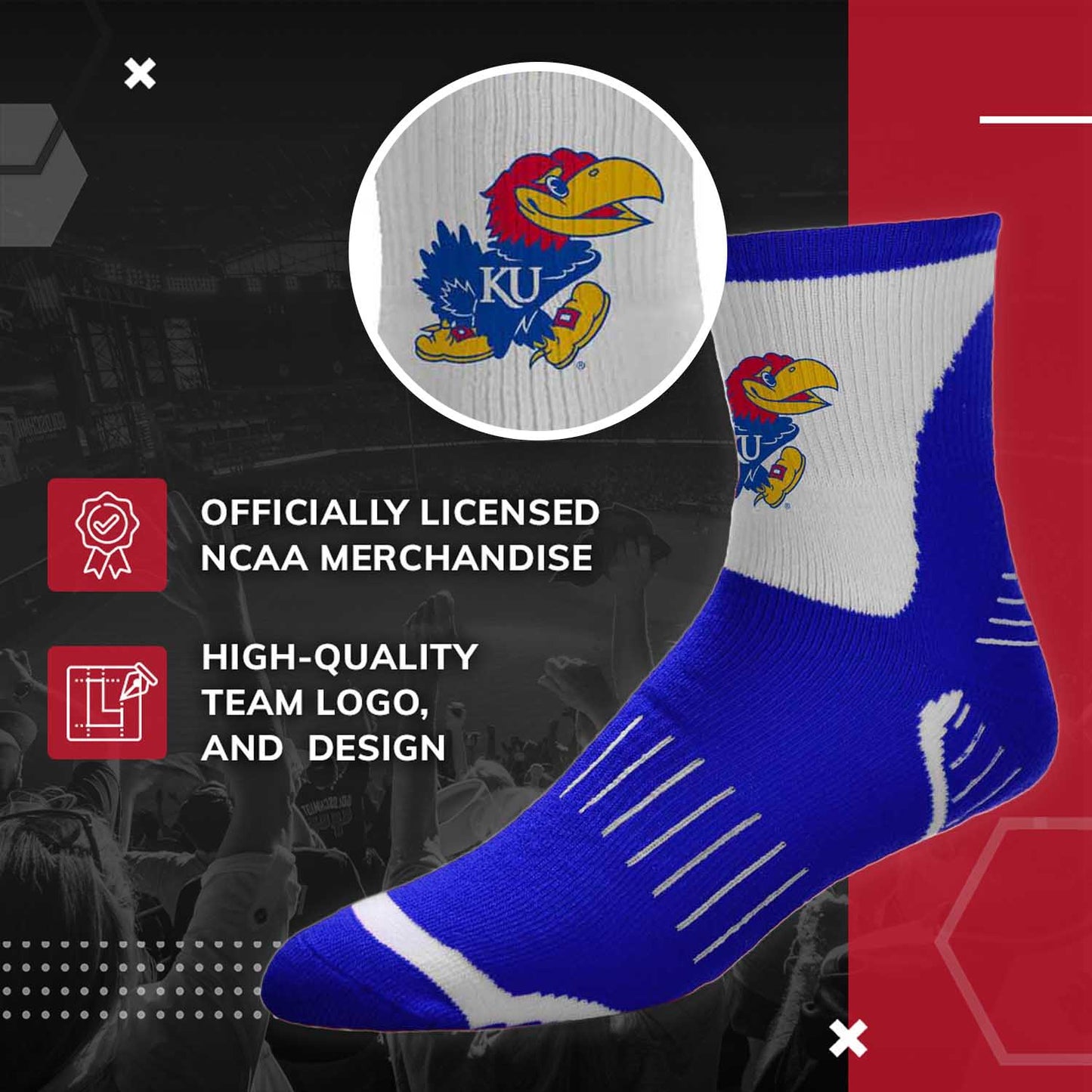 Kansas Jayhawks NCAA Youth Surge Team Mascot Quarter Socks - Royal